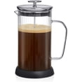thumbnail image 1 of JoyJolt Fluted French Press Coffee and Tea Maker Set, 33.8oz Stainless Steel Press, Borosilicate Glass Coffee Press, Cold Brew Portable French Press, Tea Press, Large, clear, 1 of 8