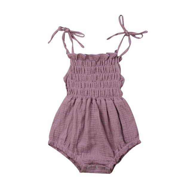 Kmbangi Infant Summer Cotton Sling Romper Lace Up Stretch Ruched Jumpsuit