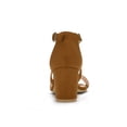 thumbnail image 2 of BLISSFUL STEP Women's Open Toe Cross Strap Mid Block Heel Sandals Brown 10, 2 of 7