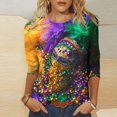thumbnail image 2 of Penkiiy T-shirt Blouse Décontractée à Manches 3/4 et Col Rond pour Femmes, Impression Mode Mardi Gras, TG Multicolore, 2 of 5