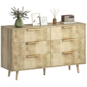 Modern 6 Drawer Dresser for Bedroom Fluted Chest of Drawers for Closet Oak