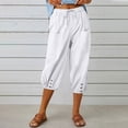thumbnail image 2 of CHOK Ladies Capris with Pockets Cotton Linen Blend Drawstring Solid Womens Summer Pants Comfy Trousers(XL White), 2 of 5