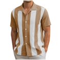 thumbnail image 1 of Weiqiqre Hauts pour Hommes Mode Décontractée à Rayures avec Coutures Boutons Manches Courtes Col Rabattu Blouse Extensible, Coupe Confortable pour l'Été, Taille P-2TG, 1 of 6