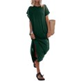 thumbnail image 3 of Kmbangi Robes Longues Noires pour Femmes pour l'Été 2023, Manches Chauve-Souris Courtes Col Rond Fendu Robe de Plage Décontractée, 3 of 8