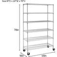 thumbnail image 3 of FDW Étagère de Rangement en Métal à 6 Tablettes, Roulettes, Étagères Robustes Ajustables, Capacité de 6000 Lb, 18"x48"x76 Pouces, Fini Chrome, 3 of 7