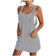 thumbnail image 1 of Femmes Robes d'Été Casual Solide Couleur Poches Bretelles Courte Mini Robe, 1 of 6