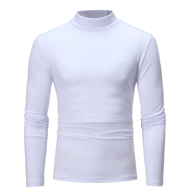 Men‘s Autumn Winter Pure Color Turtleneck Long Sleeve T-shirt Top Blouse