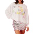 thumbnail image 1 of FOCUSNORM Pull de Noël Ample pour Femmes Imprimé Lettre Strass Manches Longues Col Rond Sweat-Shirt, 1 of 7