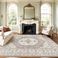thumbnail image 1 of 2x3 Washable Small Rug for Entryway: Indoor Vintage Oriental Area Rugs Stain Resistant Door Mat with Non Slip Backing Low Pile Thin Carpet for Bathroom (2x3 Brown/Beige), 1 of 7
