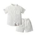 thumbnail image 1 of Plebaso Baby Girls Boys Stand-Up Collar Short Sleeve Shirt Shorts Pants Set Solid Color Summer Clothes Two-Piece Suits, 1 of 2