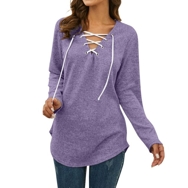 Women‘s Solid Color Long Sleeve Printed Top Pink M
