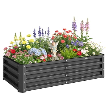 Outsunny 4' x 2' x 1' Raised Garden Bed, Galvanized Planter Box Grey