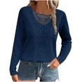 thumbnail image 1 of T-shirts pour Femmes en Liquidation Tuniques Tricotées pour Femmes Hauts de Printemps Manches Longues Chemises Dentelle Crochet Col Rond Blouse Tenues Décontractées Mode 2025 Chandail Surdimensionné Nouveau Marine G, 1 of 7