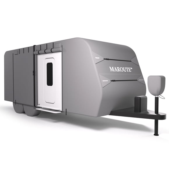 Housse de Roulotte de Voyage en Non-Tissé à 7 Couches pour VR, Convient aux VR de 24 Pieds-27 Pieds, Housse Imperméable et Anti-UV pour Caravane, Comprend des Housses de Pneus, des Housses de Bec de Gouttière, une Housse de Languette et des Patchs de Réparation