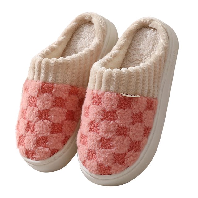 Pisexur House Slippers for Woman Keep Warm and Non-Slip Slippers Contrast Color Plush Warm Home Indoor Slippers & Comfortable and Durable House Slippers for Woman