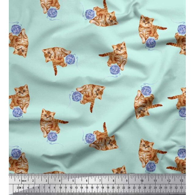 Soimoi Cotton Voile Fabric Wool & Cat Animal Print Sewing Fabric Yard 56 Inch Wide