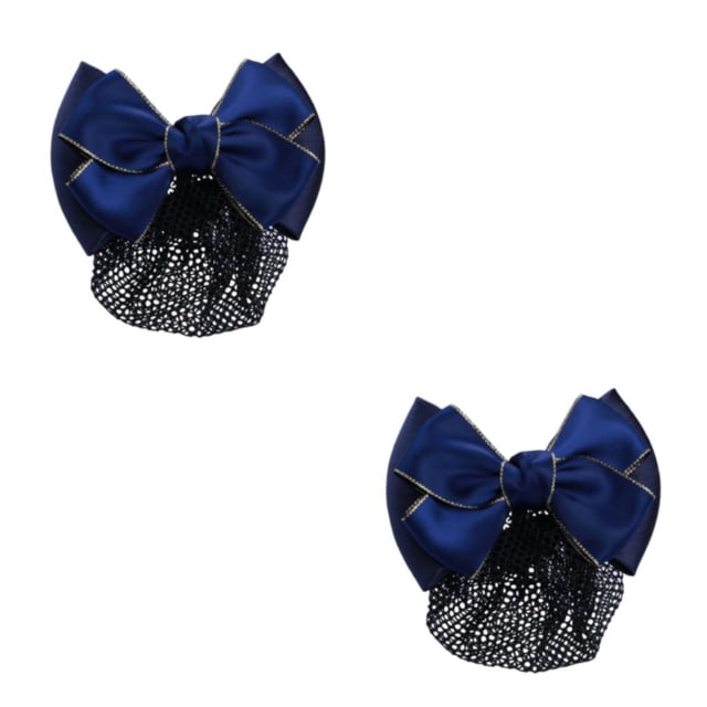 VONKY Easy To Wear Bow Work Hair Clips For Effortless Hairstyling On Go Wide Gold rim - Blue 2Set