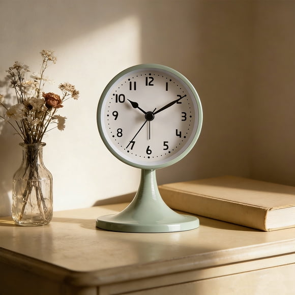 Horloge de Table Ronde Minimaliste Silencieuse à Quartz pour Bureau, Chambre, Salon, Étagère de Bureau, Déco Maison, Manteau Moderne, Table de Nuit, Cadeau, Déco de Table, Garde-Temps, Horloge Silencieuse pour la Maison, Cadeau, Déco de Table, Paquet Cadeau