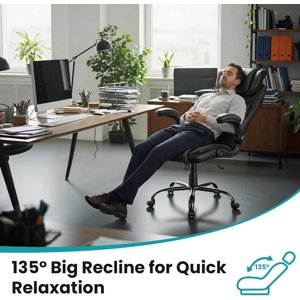 Royalbelle chaise de bureau en cuir noir, chaise de bureau inclinable avec support Lumbar
