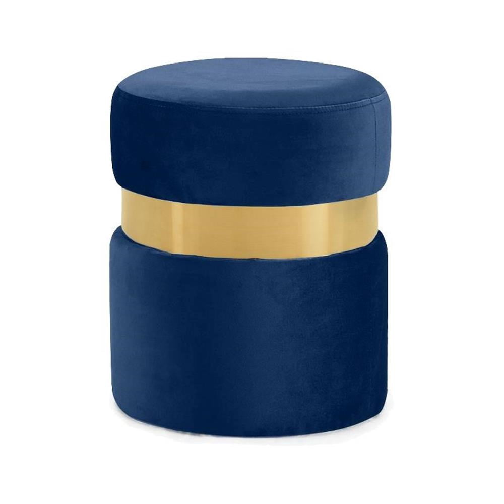 Meridian Furniture Hailey Ottomane/tabouret Contemporain en Velours, Bleu Marine
