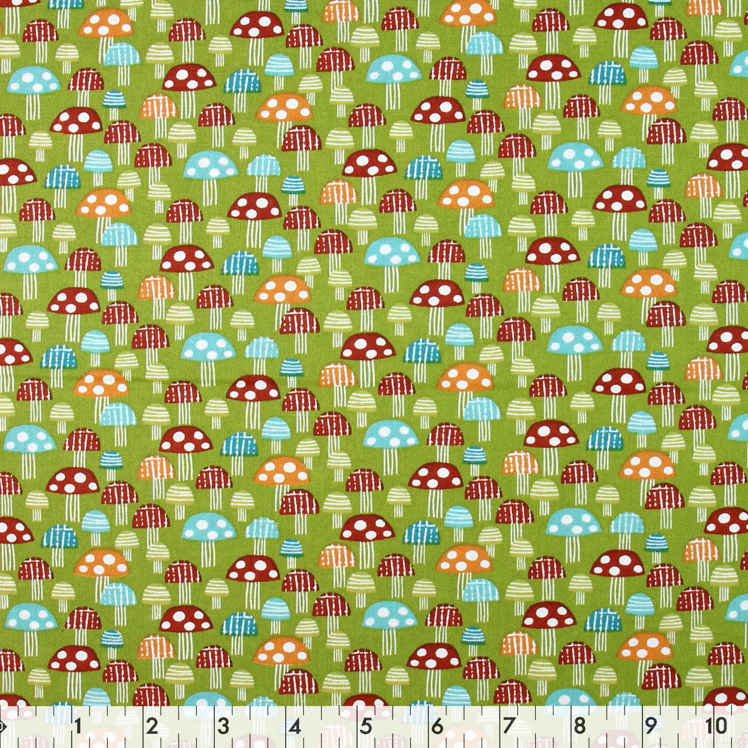 Fabric Creations Green with Colourful Toadstools Fat Quarter Pre-Cut Fabric - 46 cm (18 in) × 53 cm (21 in)/45 cm (17.7 in) × 53 cm (20.9 in), Forest, 18x21