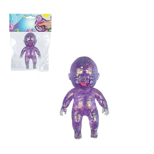 Squishy Figure Ball, Glitter Filled Fidget Ball, Slow Rising Stress Relief Ball, Glitter Filled Squishy Do-Ll Stress Relief Toy, Slow Rising Stretchy Squeeze Fidget Toy for Anxiety Relief, Purple