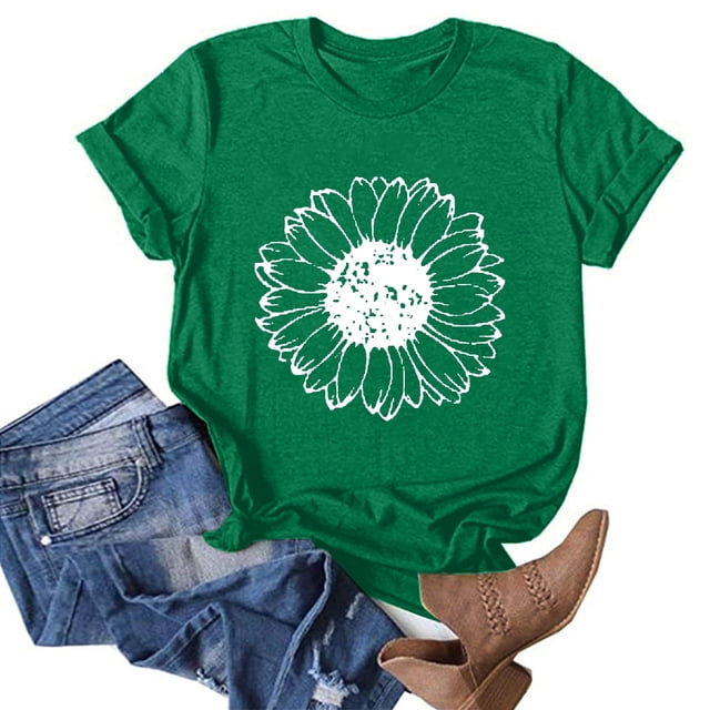 T-shirts Graphiques pour Femmes, Mode Femmes Nouveau Style T-Shirts à Imprimé Floral Amples à Manches Courtes Col Ras du Cou Blouses d'Été Décontractées Hauts pour Dames