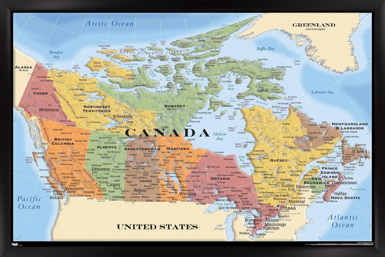 Map - Canada Wall Poster, 22.375" x 34" Framed