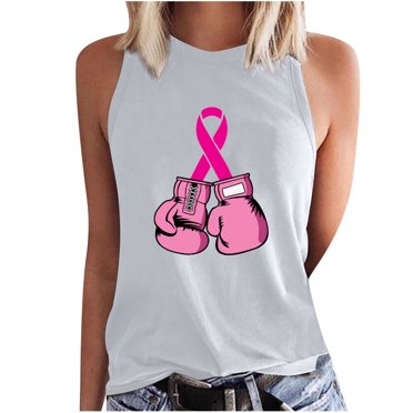 Pisexur T-Shirt pour Femmes contre le Cancer du Sein Sans Manches à Col Rond, Lutte contre le Ruban Rose, Sensibilisation au Cancer du Sein, Débardeur Dos Nageur