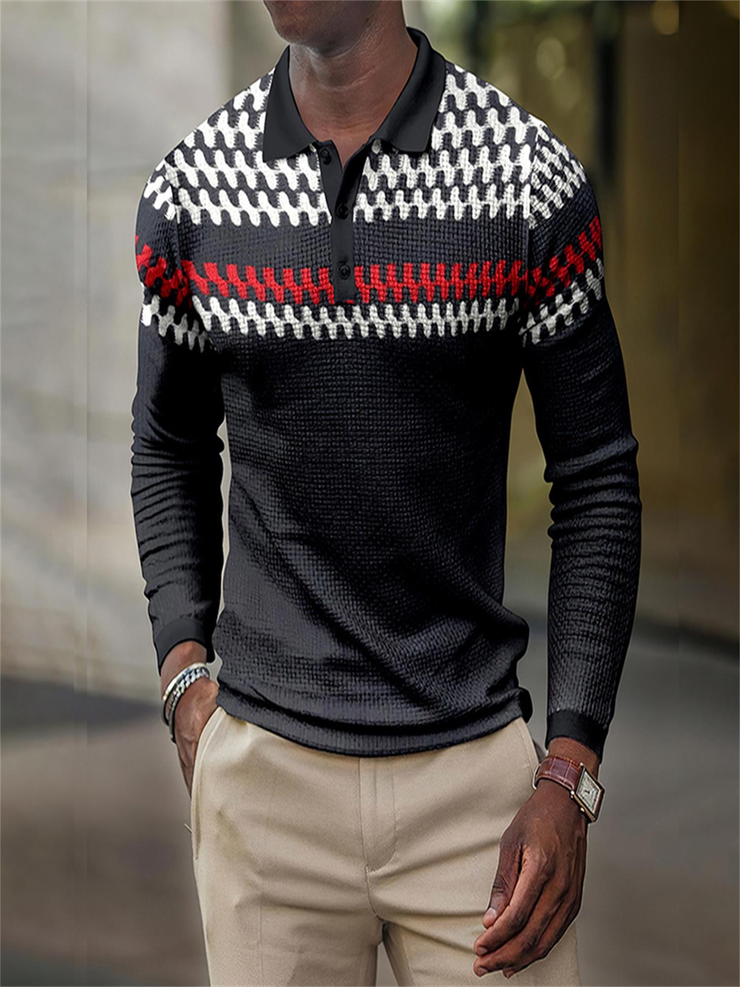 Innerwin Polo Shirt Col à Revers T-Shirts Hommes Manches Longues Style Business à Blocs de Couleur F 4TG