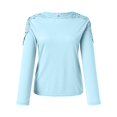 thumbnail image 4 of Women's Round Neck Solid Color Hollow Stitching Long Sleeved T Shirt, 4 of 5