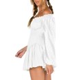 thumbnail image 3 of xiaxaixu Robes Mini pour Femmes, Robe à Manches Longues Épaules Dénudées Plissée en Jacquard Uni pour Fête Quotidienne, 3 of 8