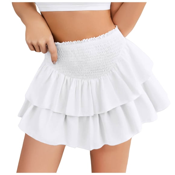 Womens High Waist Ruffle Flowy Mini Skirts Stretchy Lined Layered Pleated Casual Beach Short Skirt for Effortless Style