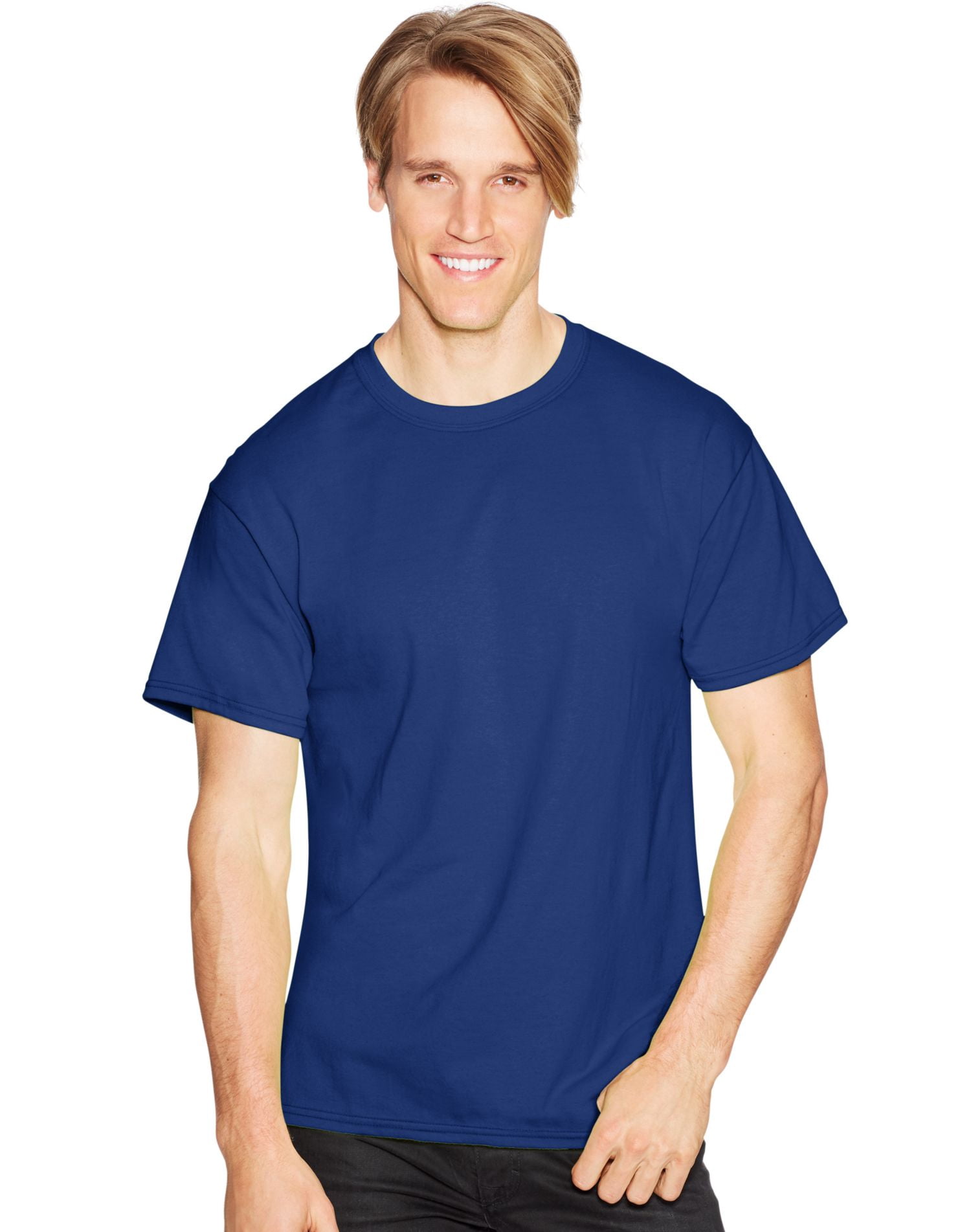 Hanes Mens ComfortBlend EcoSmart 4-Pack Crewneck T-Shirts, L, Deep Royal
