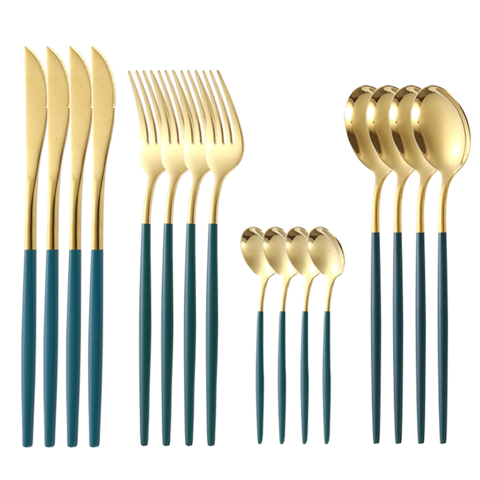 SMihono Kitchen Organizers and Storage Matte Gold Silverware Set With Steak Knives,Stainless Steel Gold Flatware Set,16 Pcs Set Cutlery Utensils Set Service For 4,Spoons And Forks Set Kitchen Gadgets Must Have 2023