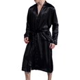 thumbnail image 3 of Men‘s Imitation Silk Bathrobe Classic Long Pocket Home Service Bathrobe, 3 of 6