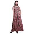 thumbnail image 1 of Bimba Feuilles Femmes Longue Florale Fête Col en V Robe Fendue devant Sans Manches Maxi Robe-Petit, 1 of 5