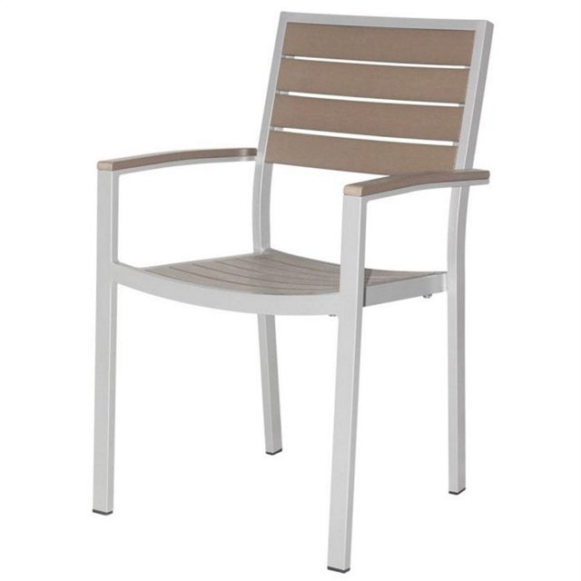 Source Furniture Napa Aluminum Dining Arm Chair in Silver Frame/Gray Seat & Back