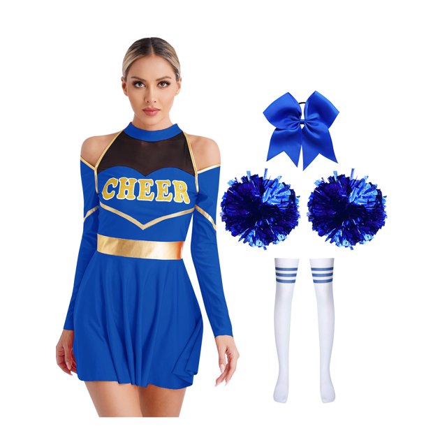 iiniim Uniforme Sportif de Cheerleading Classique de Lycée pour Femmes Cheerio Robe Fantaisie Bleu Royal A TG