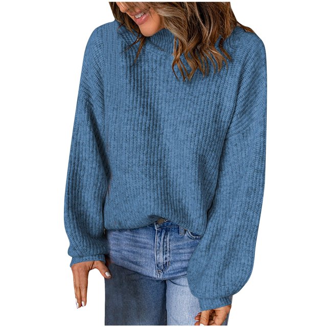 Timegard Hauts en Tricot pour Femmes Chandails Col Roulé Manches Longues Épaules Tombantes Chandail Uni Automne Hiver