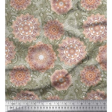 Soimoi Polyester Crepe Fabric Floral Mandala Artistic Print Fabric by The Yard 42 Inch Wide