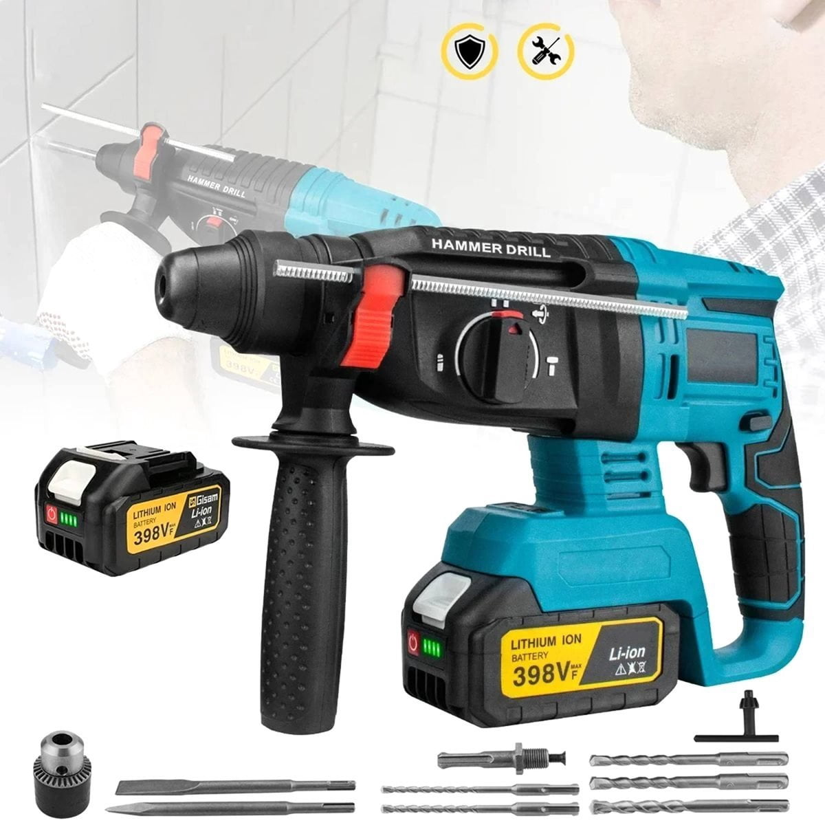 Brushless Electric Hammer Drill 14MM Multifunctional Cordless Rechargeable Screwdriver Tool for 18V Battery Pins