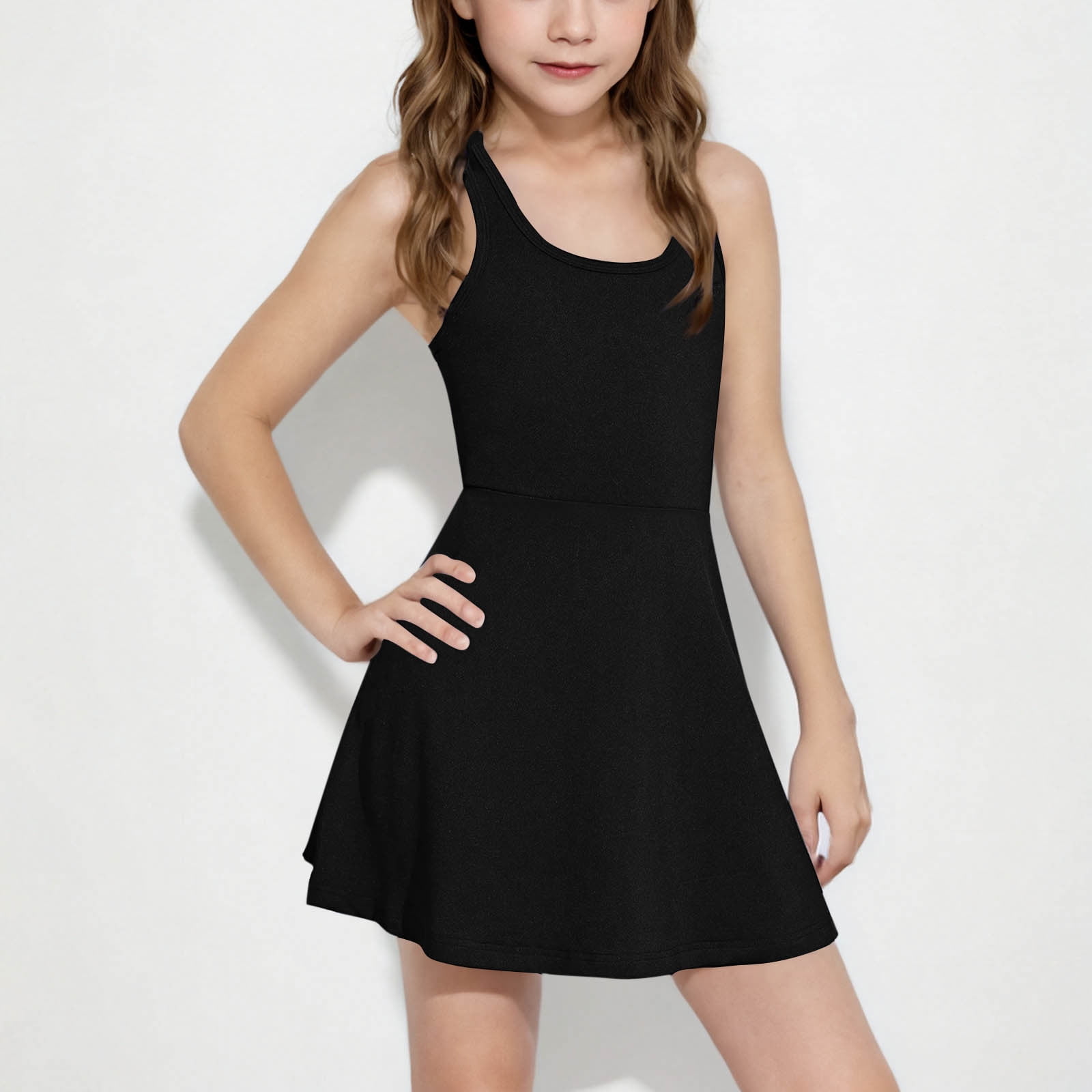 NTACZA Cute Little Girls Dresses Sleeveless Athletic Tennis Dresses A Line Scoop Neck Tank Dress for Teen 12-13Years