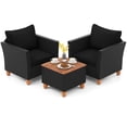 thumbnail image 2 of Costway 3PCS Patio Rattan Furniture Set Cushioned Sofa Storage Table with Wood Top Black, 2 of 10