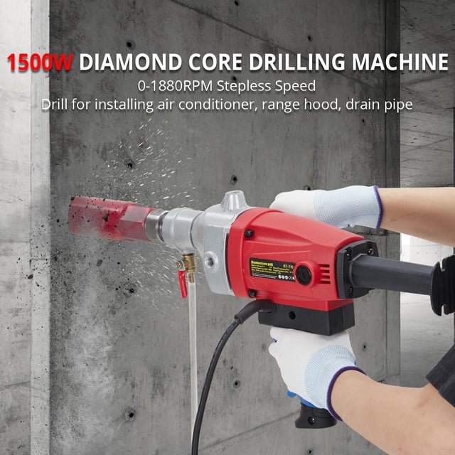 GloryStar Handheld Diamond Core Drill Rig (1500W) – Wet/Dry Use, 1880RPM Stepless Speed, 1-1/4" Thread, Includes 2" Drill Bit, Ideal for Concrete, Brick, Stone Walls