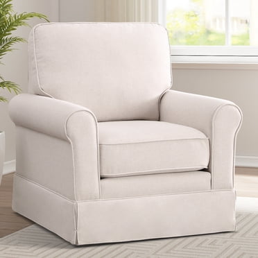 Bonzy Home 360° Swivel Accent Chair, Modern Armchair with Thick Padded Backrest & Seat Cushion, Fabric Upholstered Arm Chairs for Reading, Single Sofa Chairs for Living Room, Bedroom, Beige
