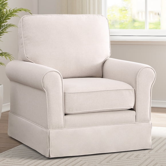 Bonzy Home 360° Swivel Accent Chair, Modern Armchair with Thick Padded Backrest & Seat Cushion, Fabric Upholstered Arm Chairs for Reading, Single Sofa Chairs for Living Room, Bedroom, Beige