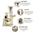 thumbnail image 4 of 57" Cat Tree Condo for Cats, Multi-Level Cat Tower with 3 Platforms, Sisal Scratching Posts, Cat House Furniture, Beige, 4 of 5