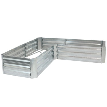 Sunnydaze Outdoor Galvanized Steel L-Shaped Raised Garden Bed for Plants, Vegetables, and Flowers - 59.5" - Silver
