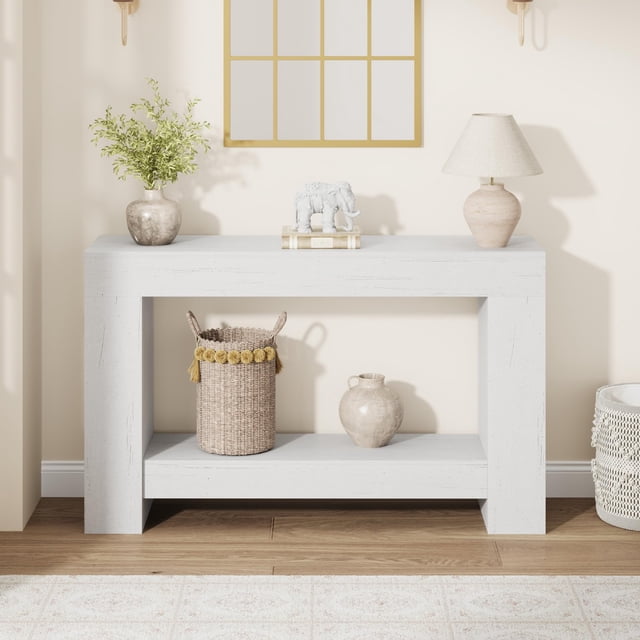 Longue Table Console, Table de Canapé Style Ferme à 2 Niveaux derrière le Sofa, Console d'Appoint Rectangulaire avec Rangement pour Couloir, Vestibule, Entrée
